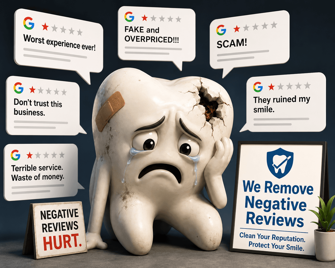 A dental practice's reputation damaged by negative online reviews